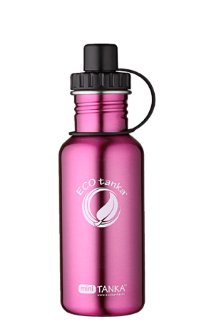 Produktbild der 600ml einwandigen Trinkflasche aus Edelstahl in Pink von ECOtanka mit 2 teiligem Sport-Verschluss aus PP5 mit Trinknippel für schnelles Trinken. Der handliche Begleiter für klein und groß. Für Fahrrad- und Rucksackgetränkehalterungen geeignet.