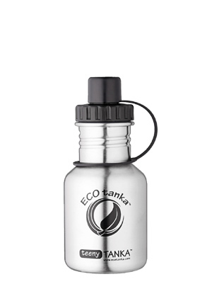 Produktbild der 350ml einwandigen Trinkflasche aus Edelstahl in Silber von ECOtanka mit 2 teiligem Sport-Verschluss aus PP5 mit Trinknippel für schnelles Trinken. Der Kompakte Begleiter für klein und groß.